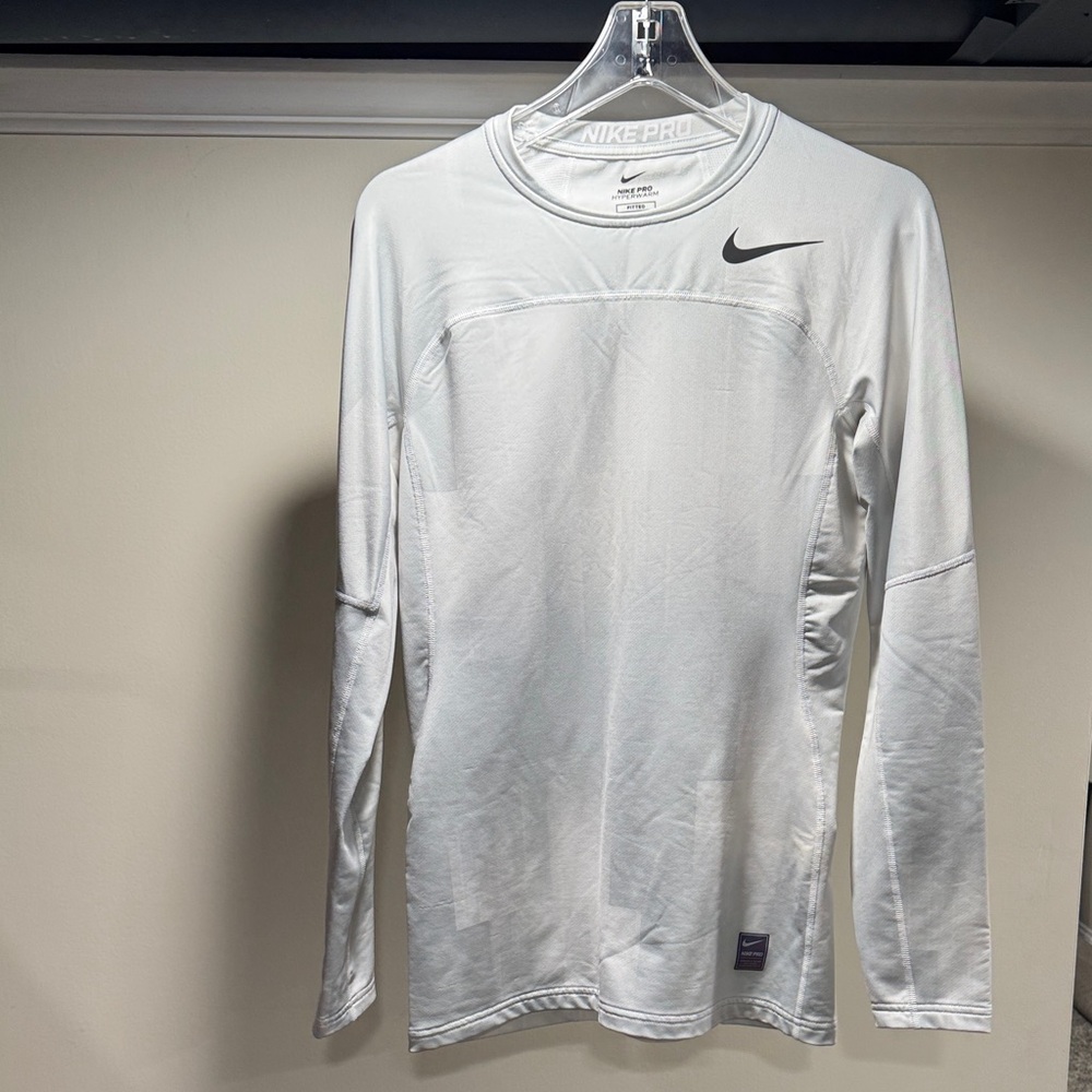 Nike Pro Hyperwarm Fitted Men's White Long Sleeve Tee